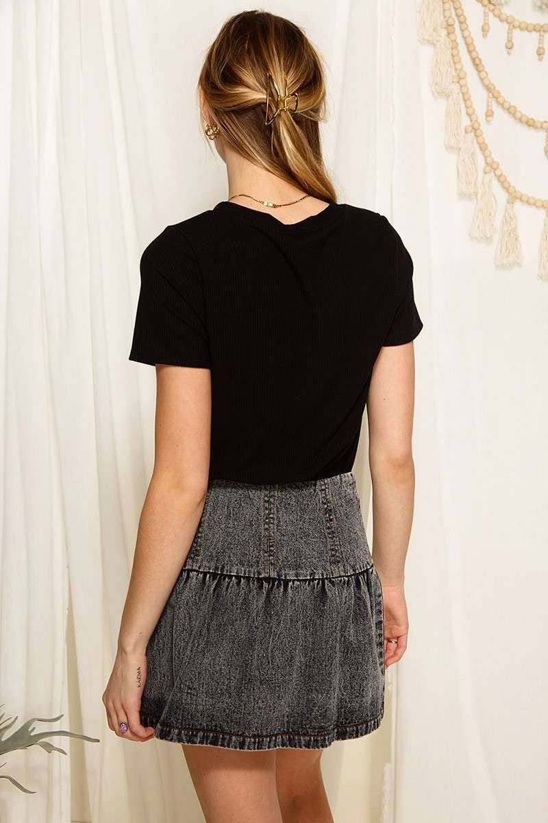 RIB KNIT V NECK TOP