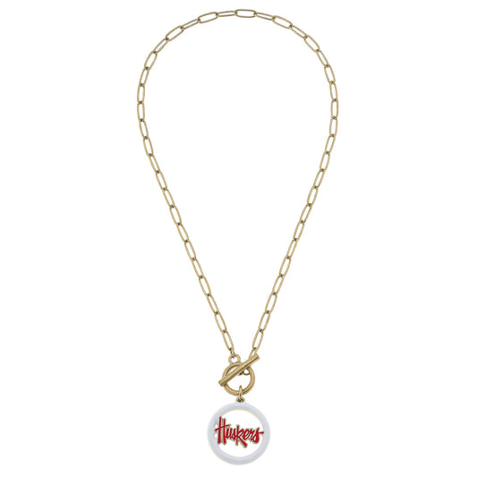 Nebraska Cornhuskers Logo Enamel T-Bar Necklace
