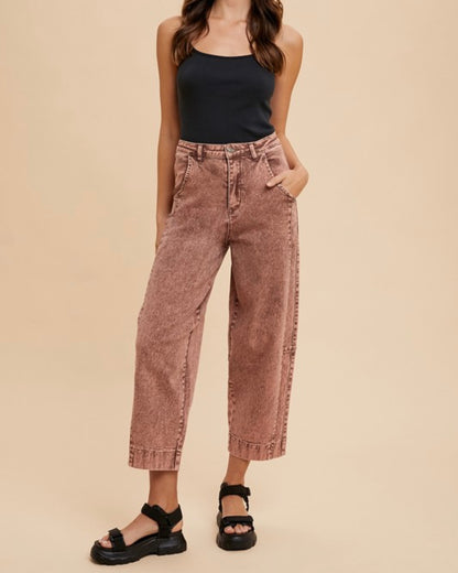 Stretch Stone Washed Barrel Jeans
