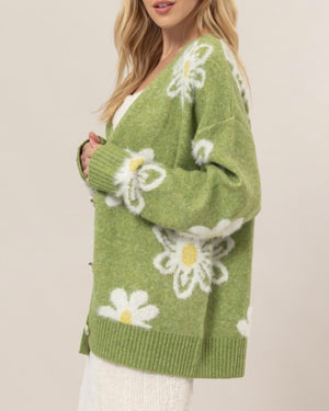 Green Floral Cardigan