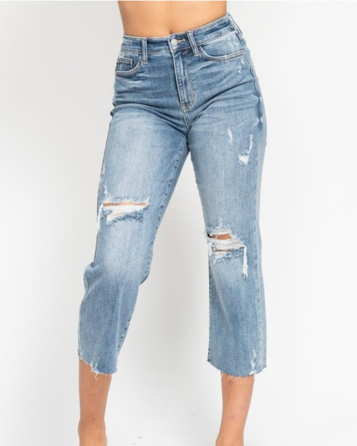 High Waist Destroy Wide Leg Crop Denim