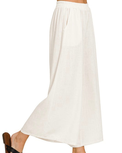 Woven Linen Blend Wide Leg Pants