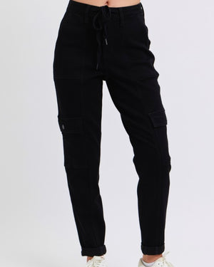 High Waist Black Cargo Denim Jogger