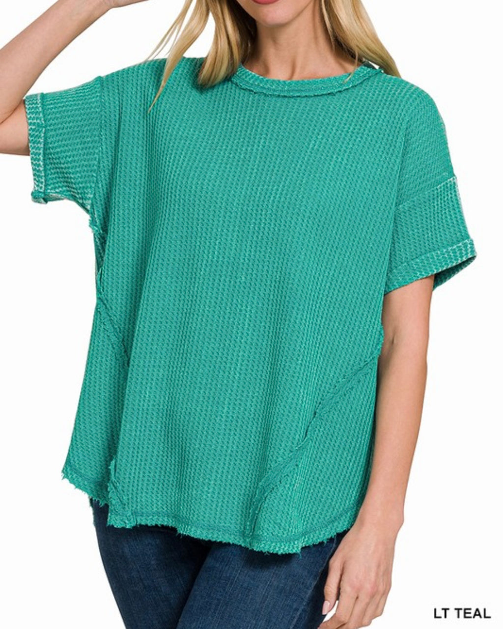 Washed Waffle Short Sleeve Top