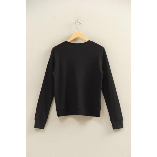 Brushed Crew Neck Long Sleeve Top: BLACK
