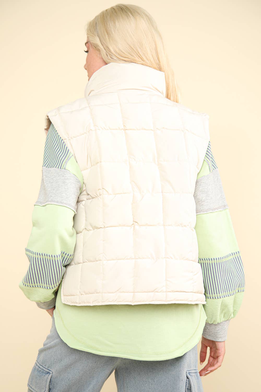 Ecru Solid Puffer Vest