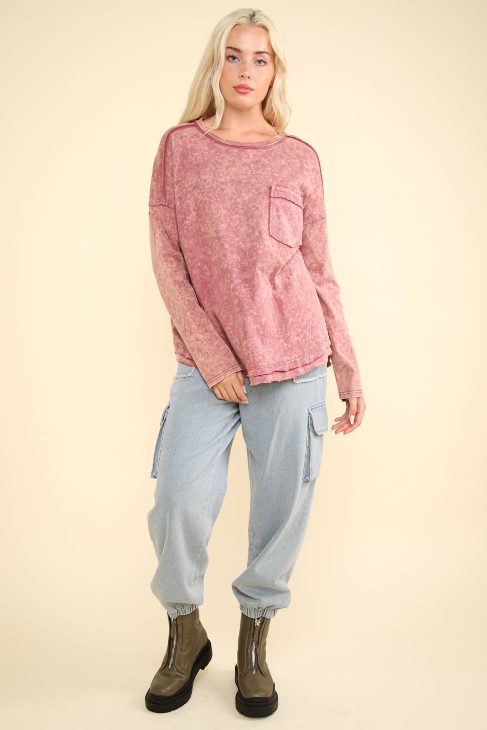 Mineral Washed Knit Top (mauve)