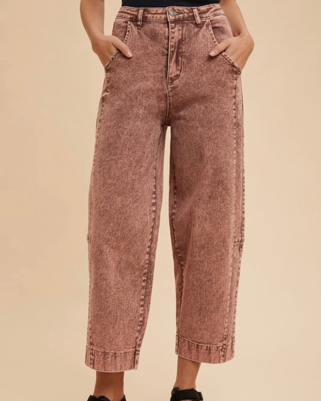 Stretch Stone Washed Barrel Jeans