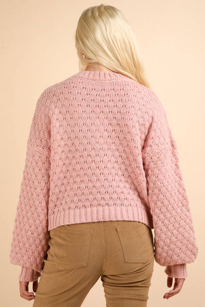 Hand Made Flower Applique Knit Sweater