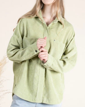 Green Ribbed Big Pocket Shacket