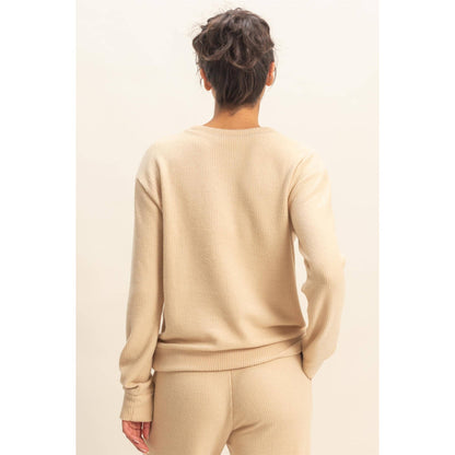 Brushed Crew Neck Long Sleeve Top: LIGHT TAUPE