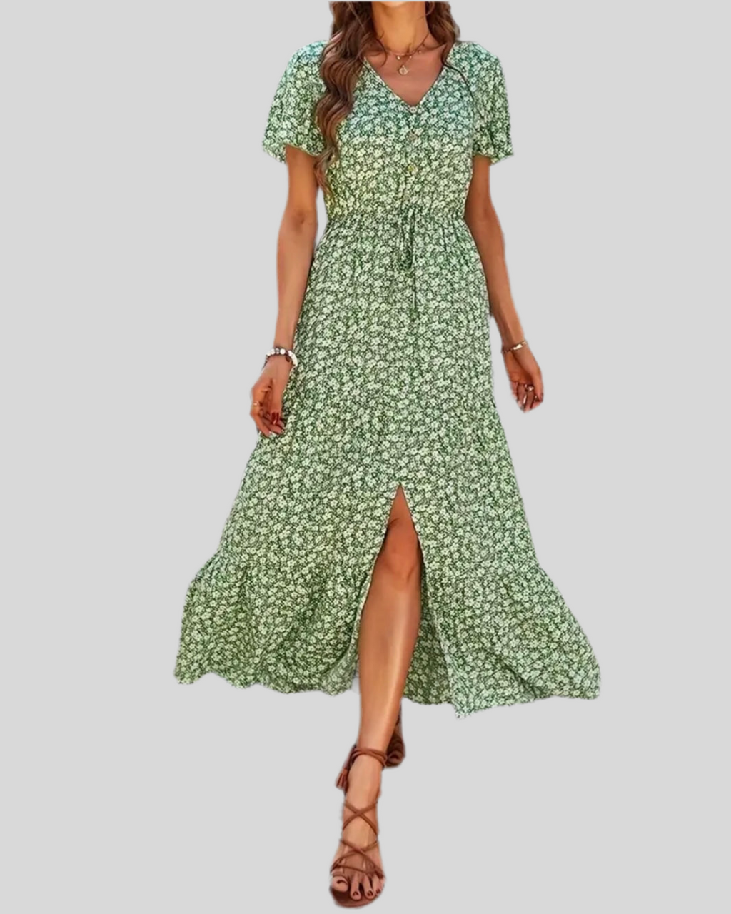 Green Floral Midi Dress