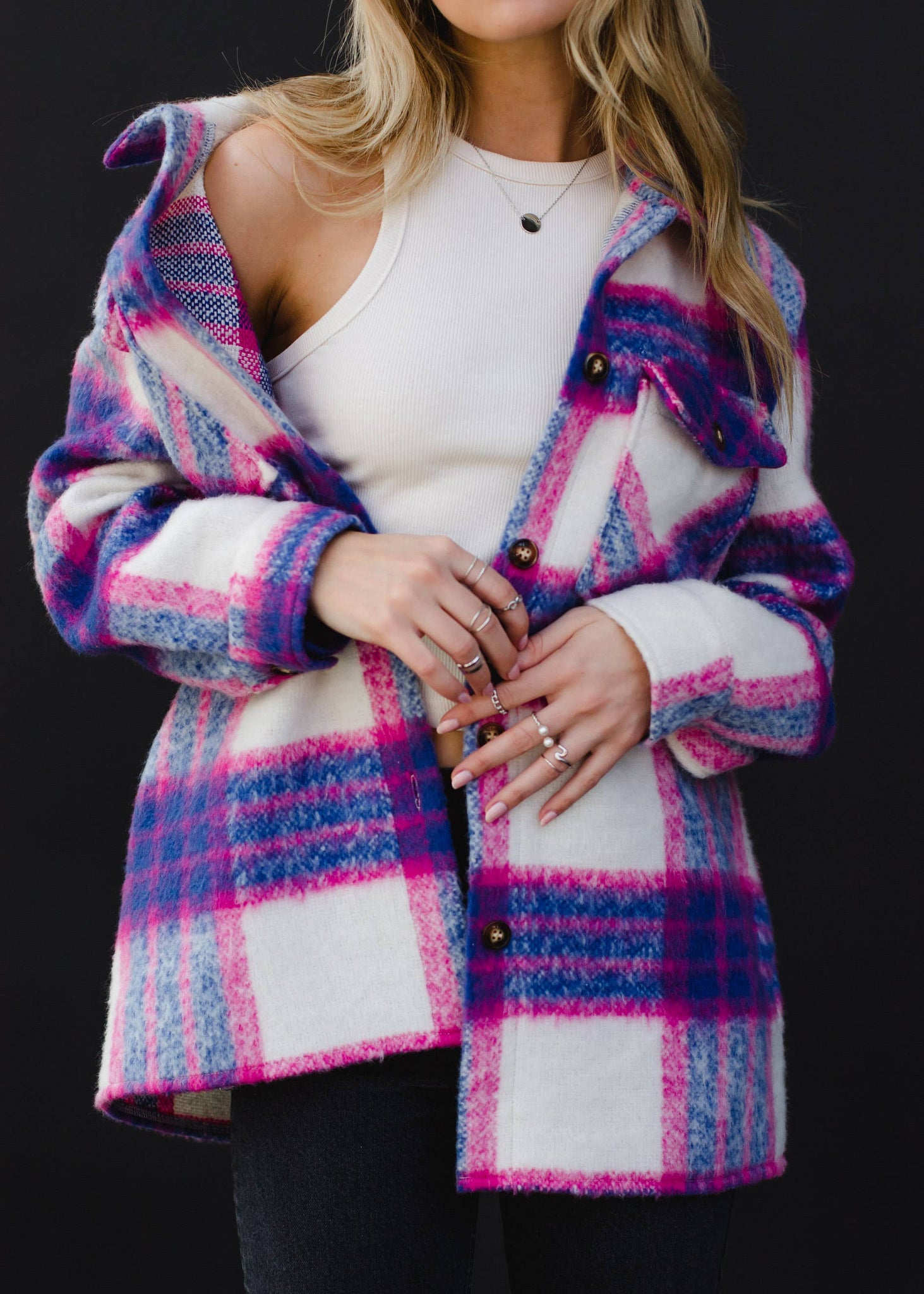 Blue, Pink & White Plaid Jacket