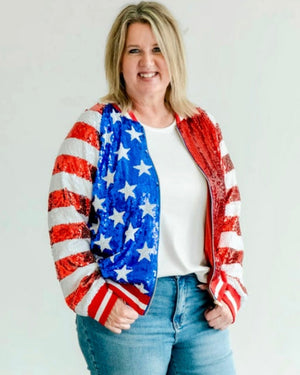 American Flag Sequin Bomber Jacket