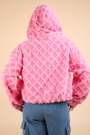 Oversized Pink Fuzzy Fur Textured Hoodie