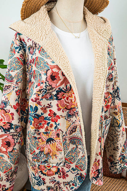 Vintage Paisley Floral Sherpa Hooded Jacket