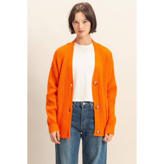 Oversized Cardigan With Front Pockets: ORANGE