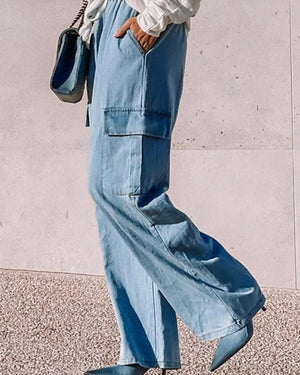 Drawstring Wide Leg Cargo Jeans