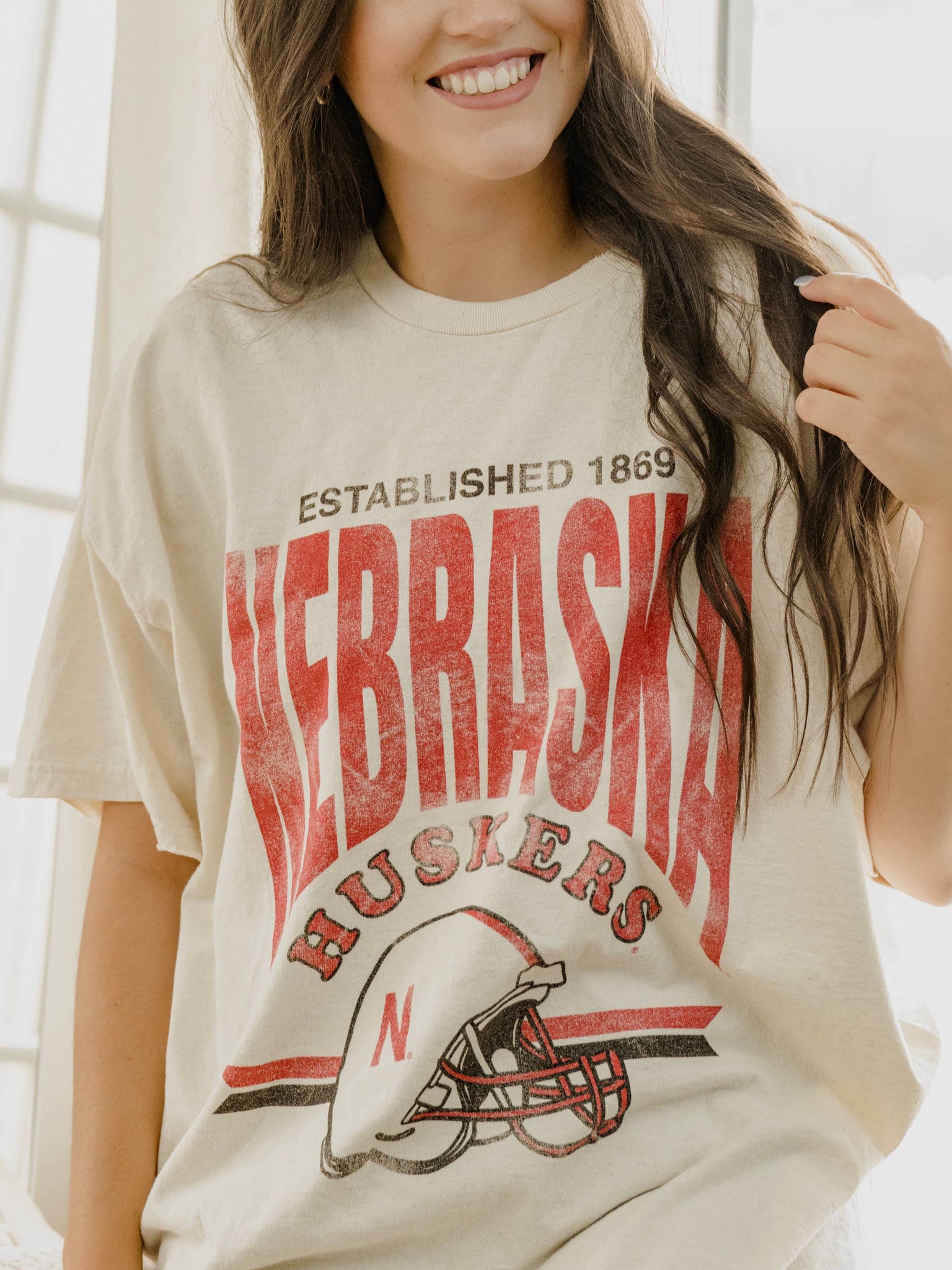 Nebraska Established Date Helmet Off White Tee