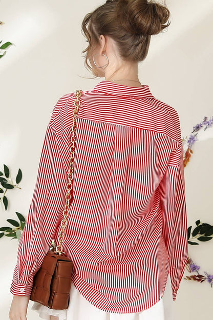 Red Striped Button Down Long Sleeve Shirt
