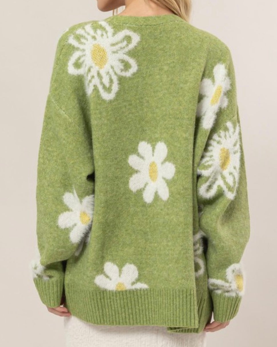 Green Floral Cardigan