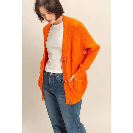 Oversized Cardigan With Front Pockets: ORANGE