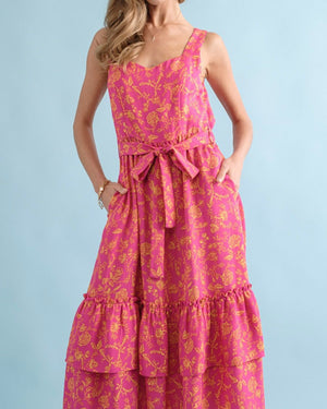 Floral Maxi Dress with Waist Tie