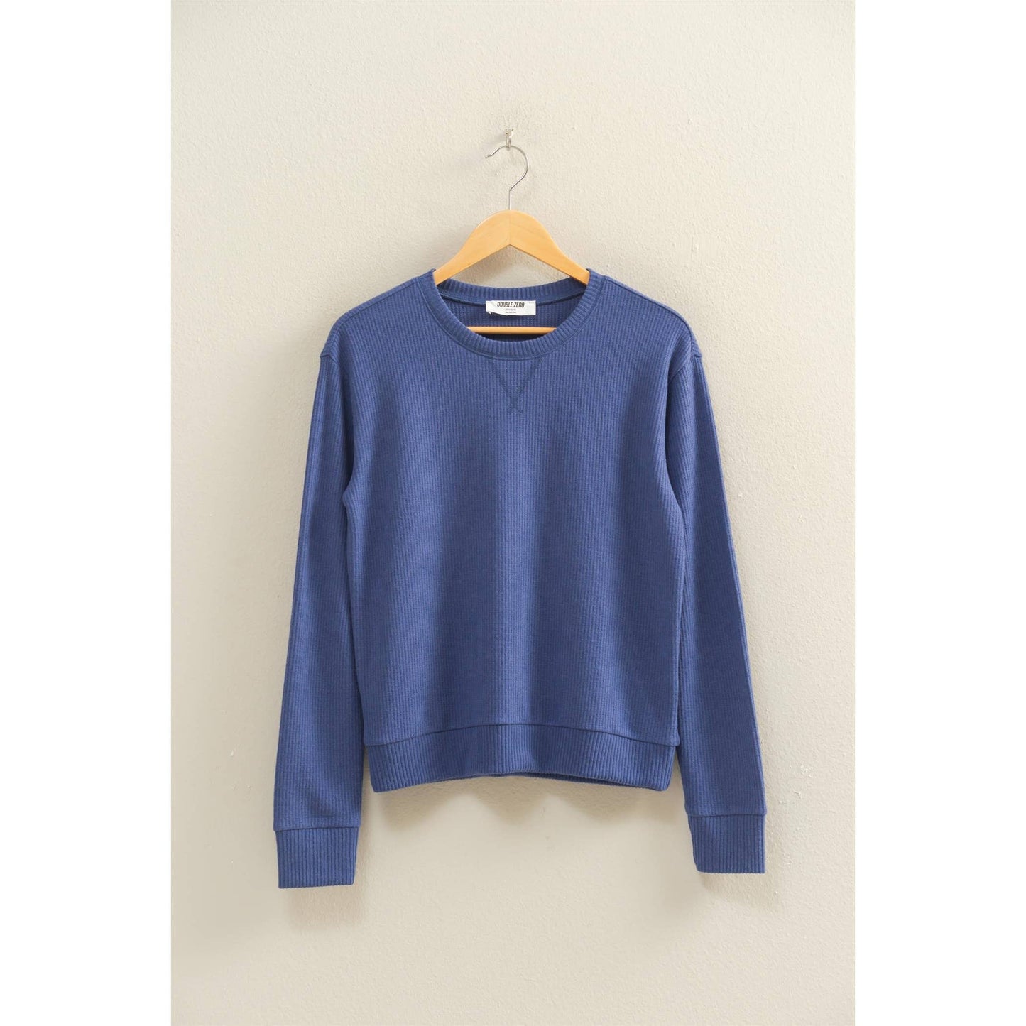 Brushed Crew Neck Long Sleeve Top: DUSTY INDIGO