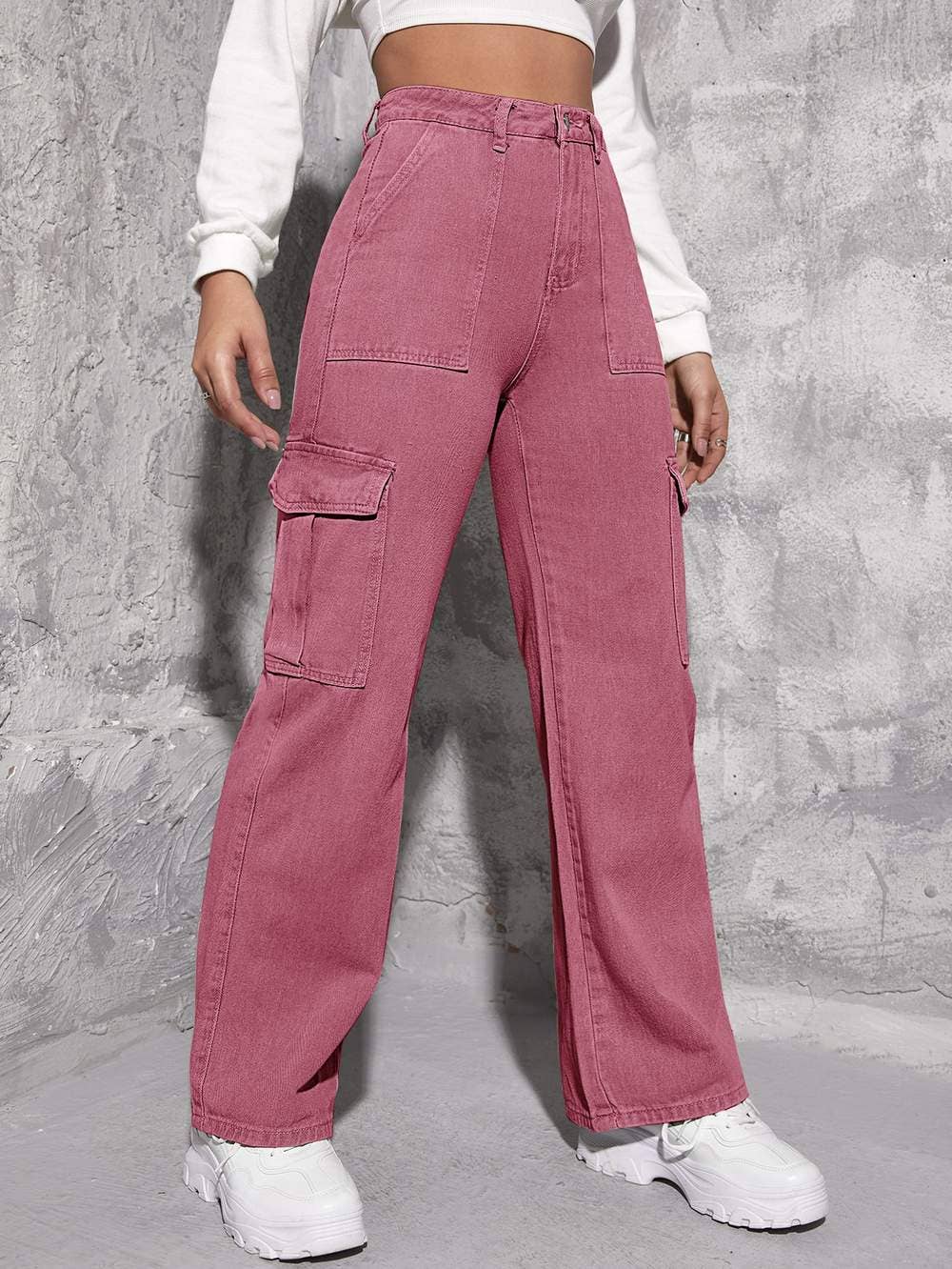 High Waist Cargo Jean (pink)