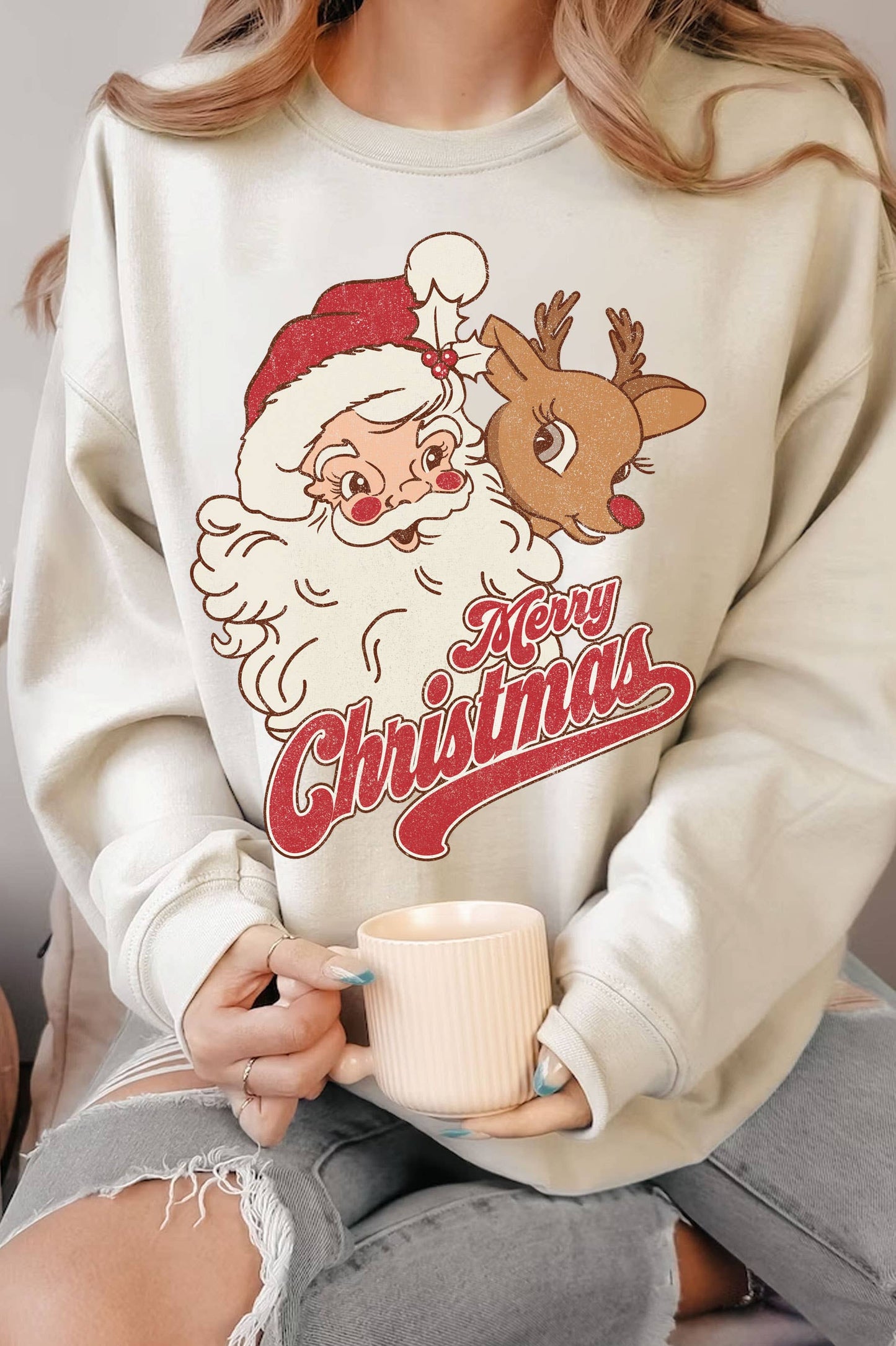 SANTA AND RUDOLPH CHRISTMAS SWEATSHIRT (2 COLORS)