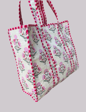 Printed Cotton Quilted Bag-pink floral