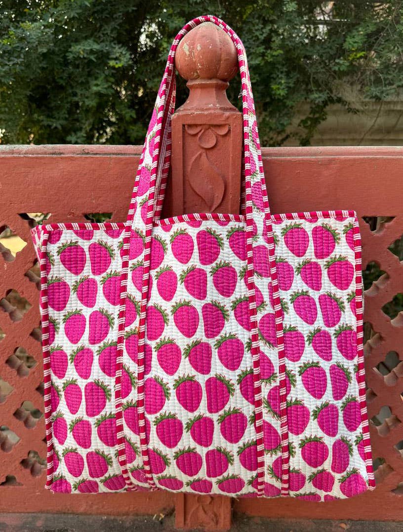 Strawberry Print Quilted Bag