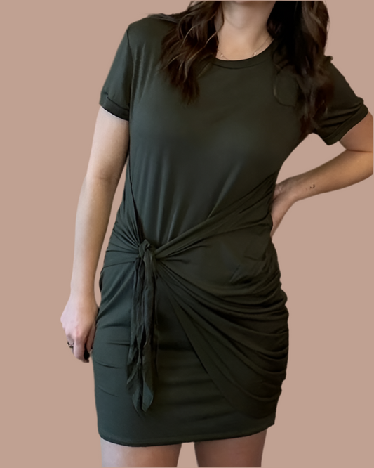 Solid Wrap Tie Dress