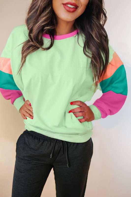 Colorblock Patchwork Long Sleeve Top