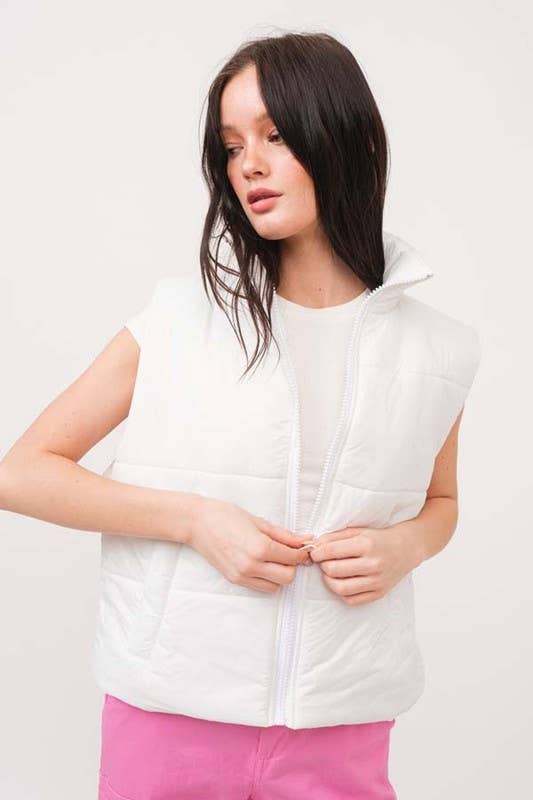 Zip Up Padded Vest: WHITE