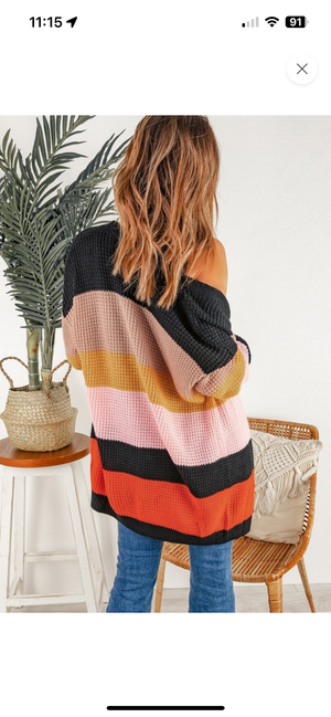 Waffle Knit Colorblock Cardigan