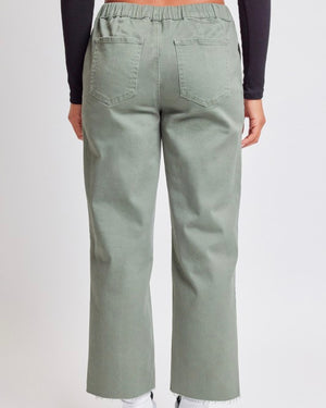 Olive Denim Cropped Raw Edge Jogger