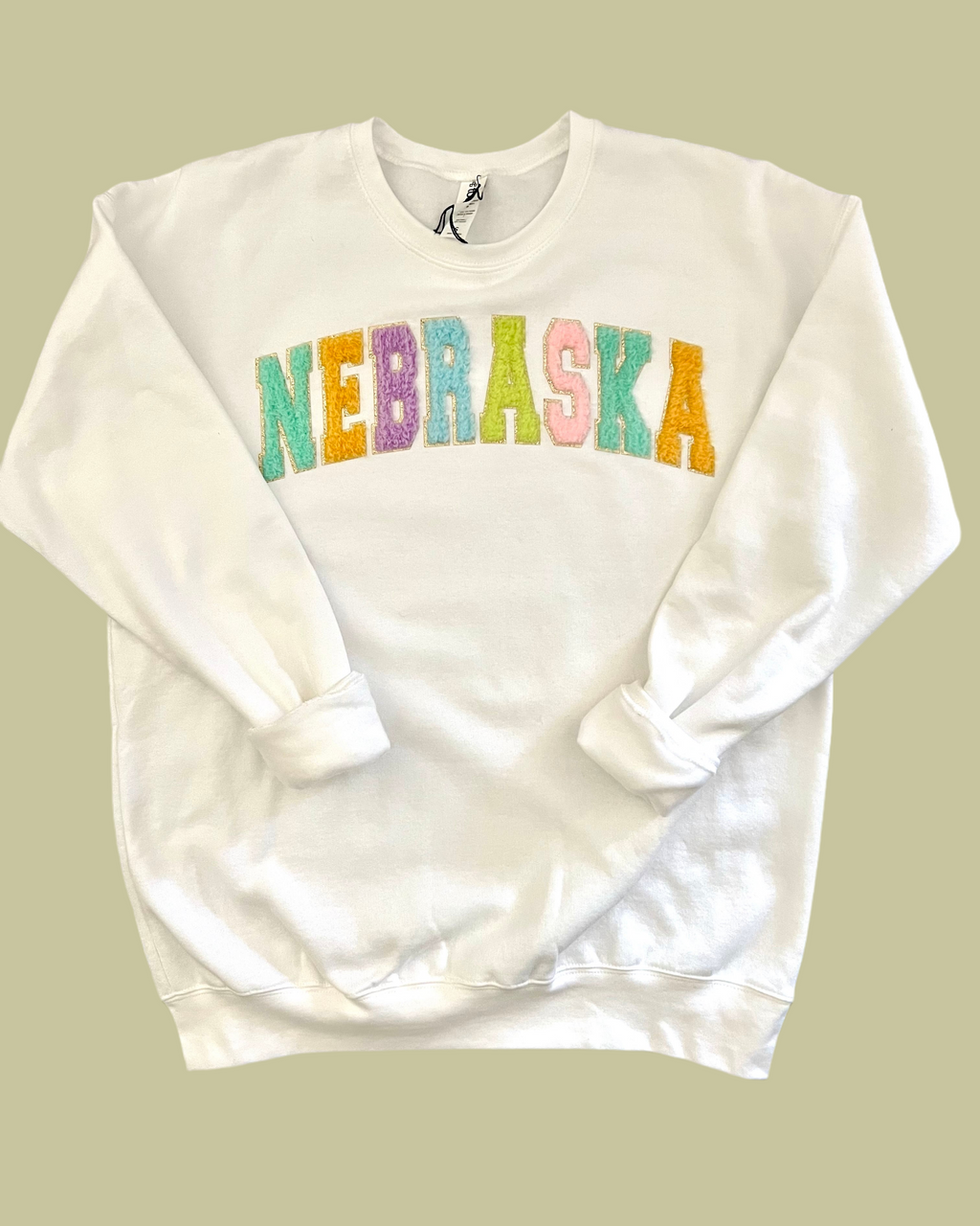 White Fuzzy Nebraska Sweatshirt