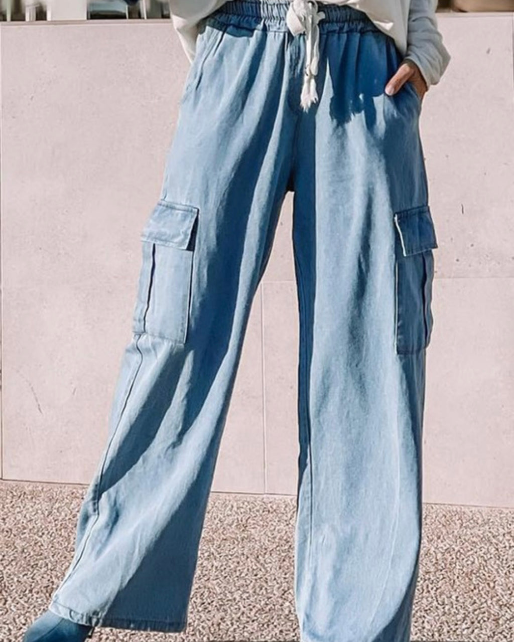 Drawstring Wide Leg Cargo Jeans