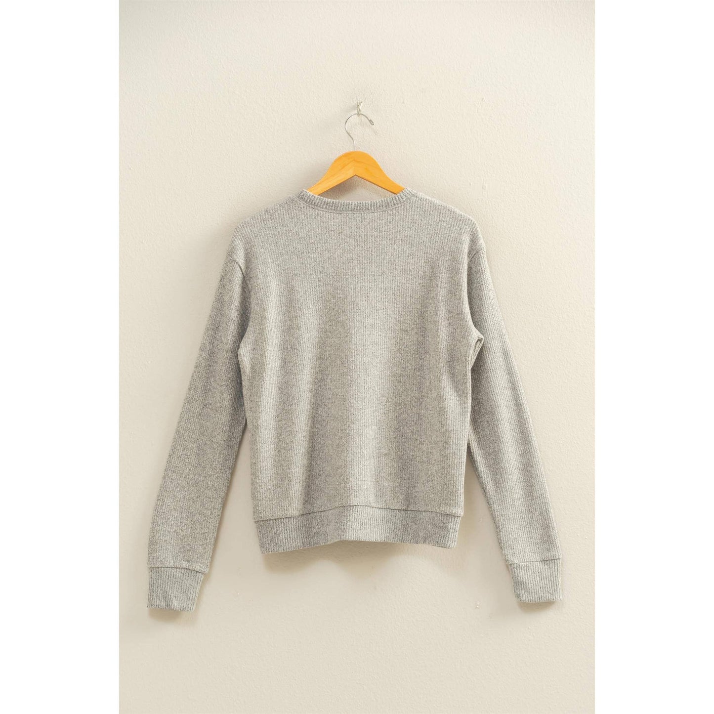 Brushed Crew Neck Long Sleeve Top: HEATHER GRAY