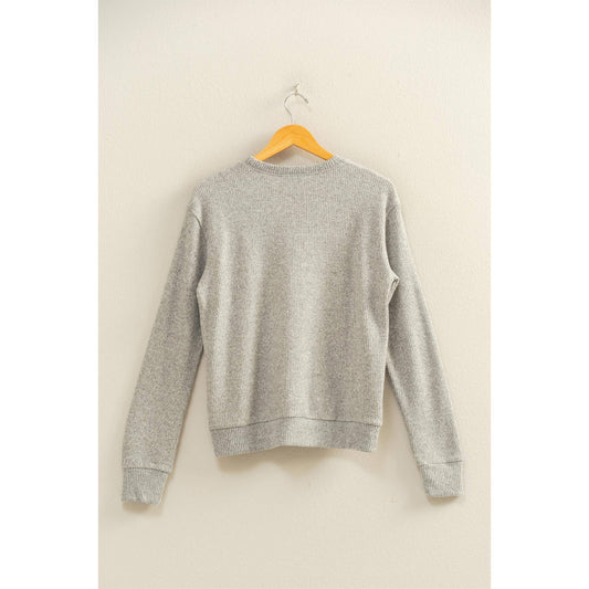 Brushed Crew Neck Long Sleeve Top: HEATHER GRAY