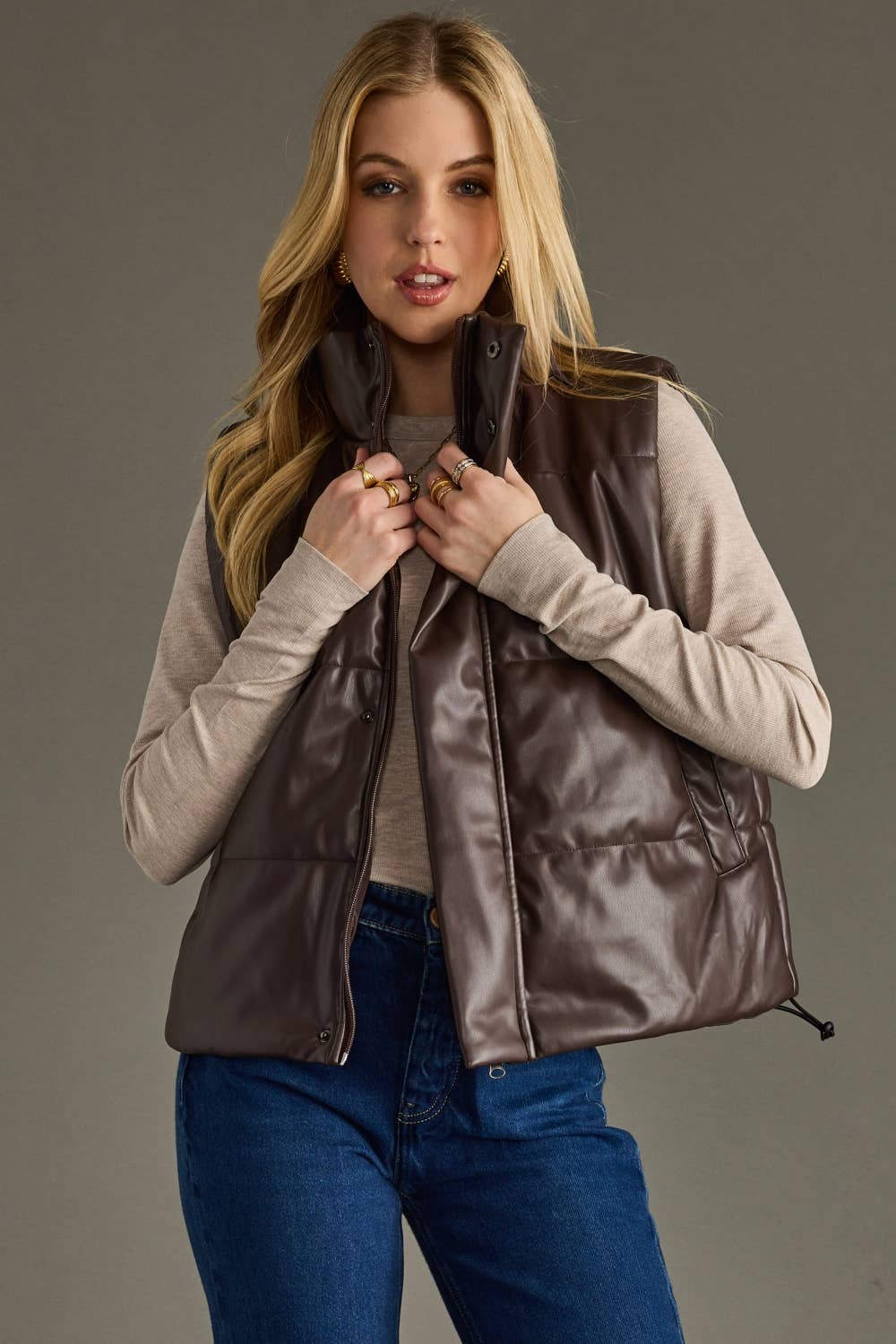 Brown Faux Leather Vest