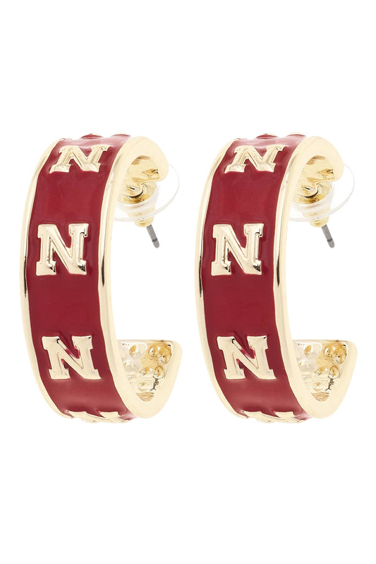 Nebraska Huskers Enamel Logo Hoop Earrings in Red/Shiny Gold