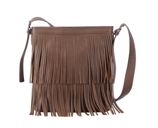 Brown Shoulder Bag with Western Fringe