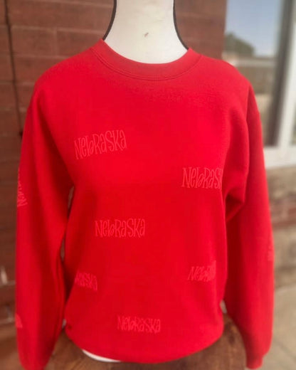 Nebraska All Over Puff Print Crewneck (Red)