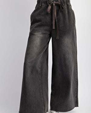 Washed Denim Wide Pants Black