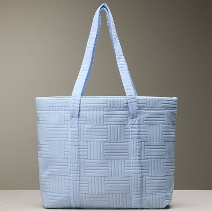 Quilted Tote Bag with Woven Texture: Light Blue