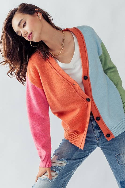 HAILEE MULTI COLOR CARDIGAN SWEATER (Orange)