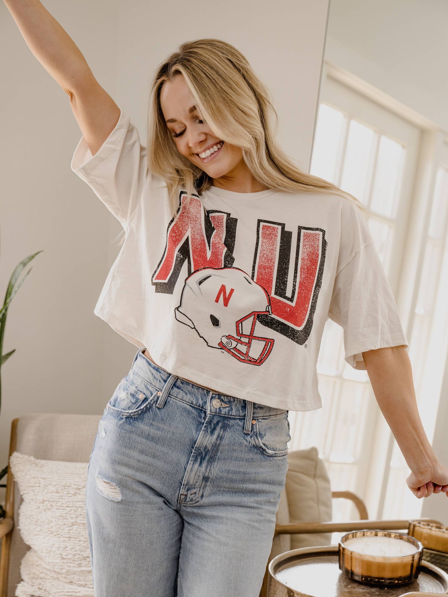 Nebraska Huskers Helmet Cropped Tee