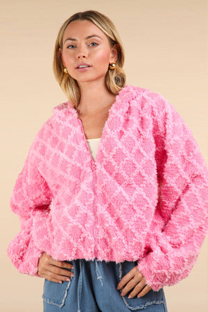 Oversized Pink Fuzzy Fur Textured Hoodie